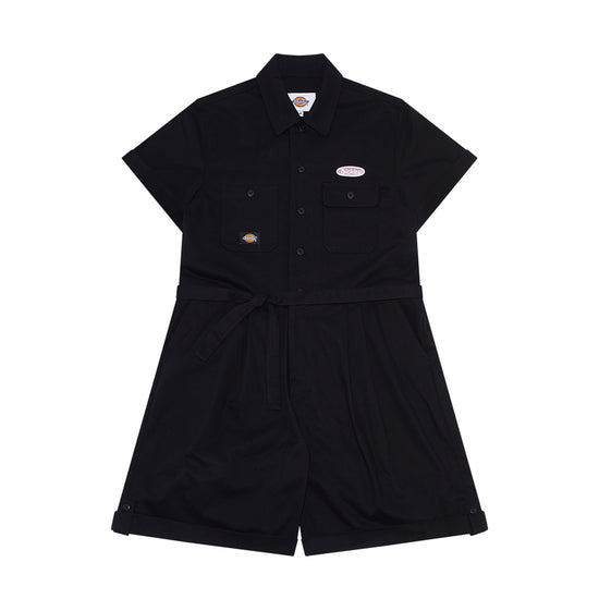 Twill Multi-pocket Short-sleeved Jumpsuit 'Black'