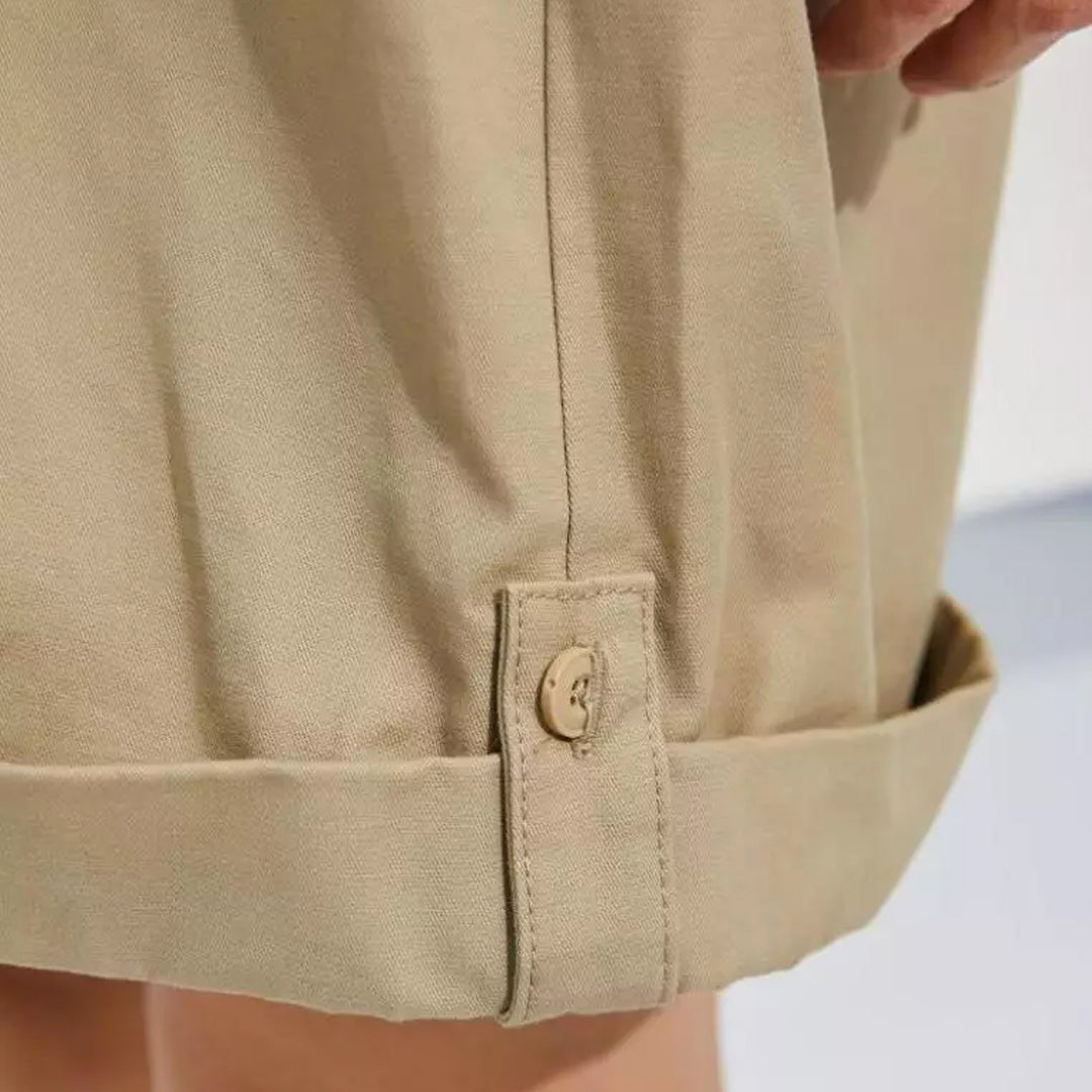 Twill Multi-pocket Short-sleeved Jumpsuit 'Khaki'